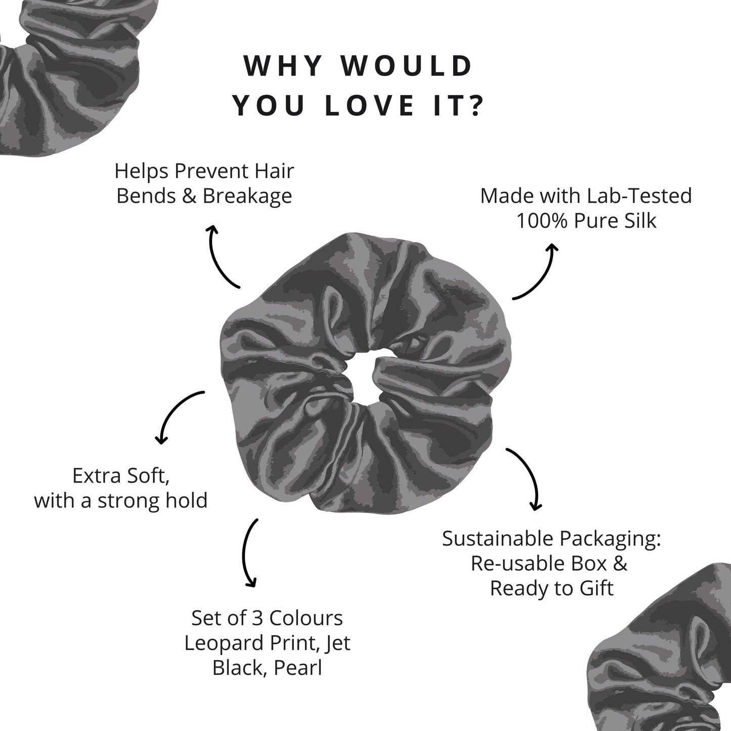 Mulberry Silk Scrunchies - Set of 3 - Ahé Naturals