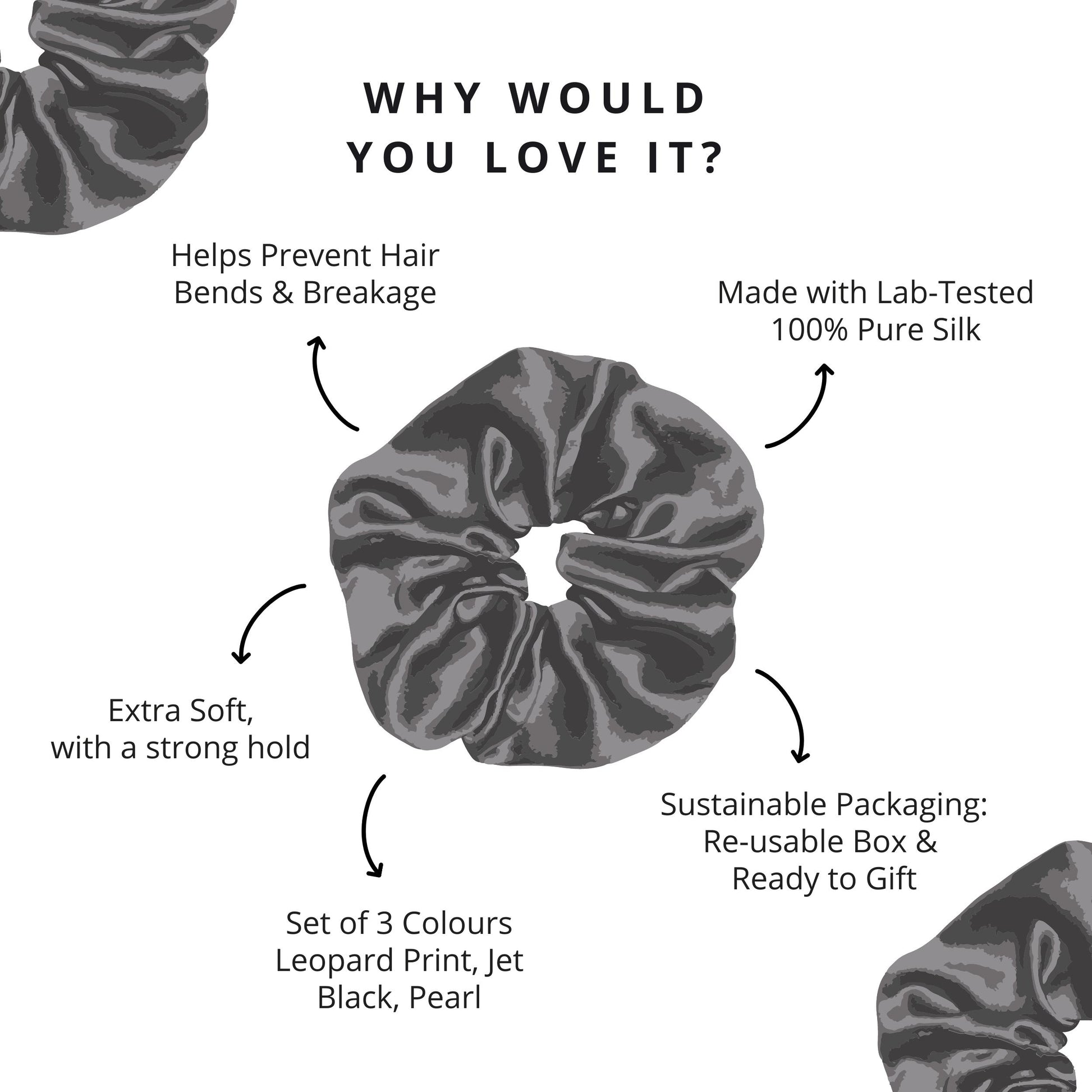 Mulberry Silk Scrunchies - Set of 3 - Ahé Naturals