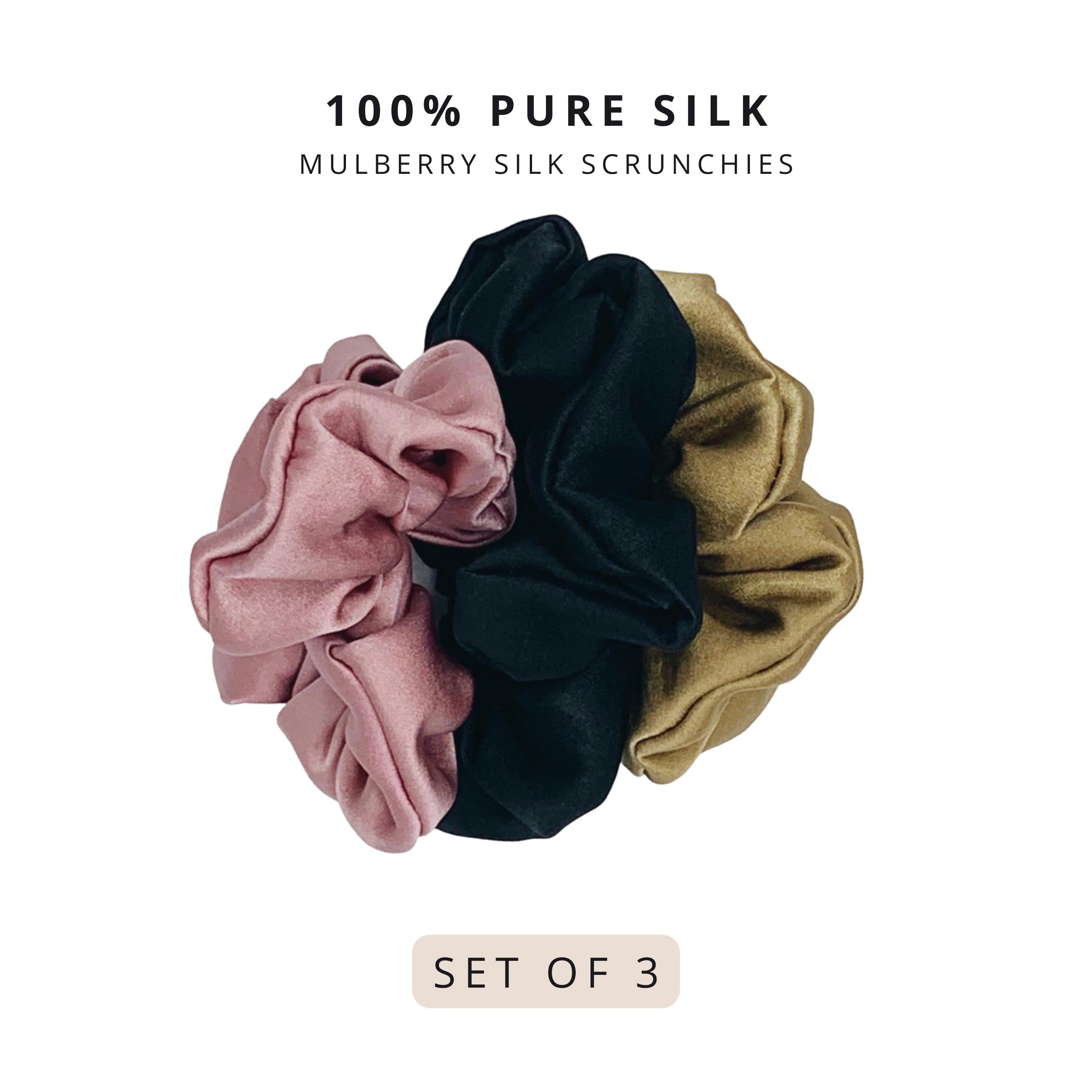 Mulberry Silk Scrunchies - Set of 3 - Ahé Naturals